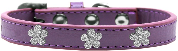 Silver Flower Widget Dog Collar Lavender Size 10